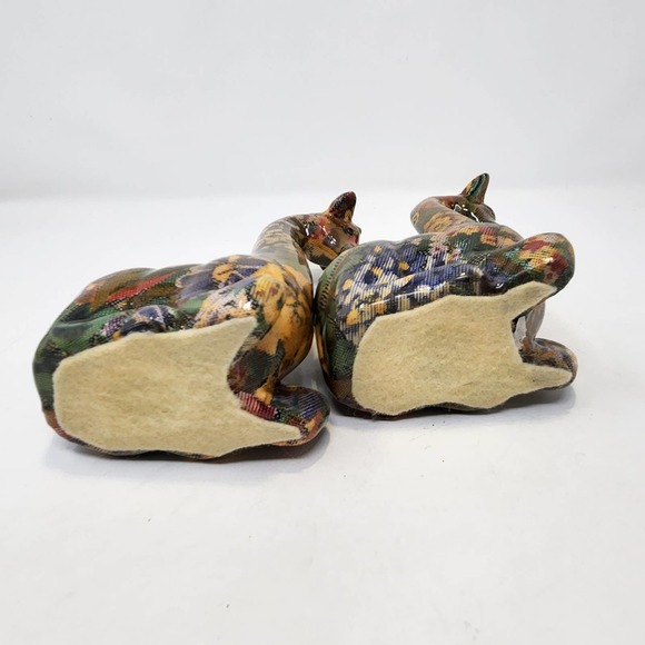 Giraffe Floral Patchwork Glazed Ceramic Figurines Set of 2 7" Sitting Figure - Picture 5 of 5